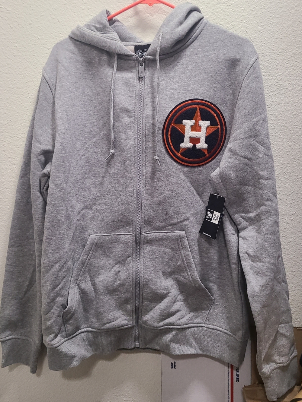 New Era Gray Full-Zip Hoodie with Houston Astros Patch Medium